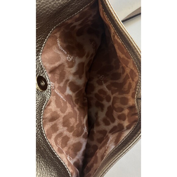 B. Makowsky Shoulder Bag Purse Gold Metallic Leather Turn Lock Bucket Dust Bag - Picture 5 of 16
